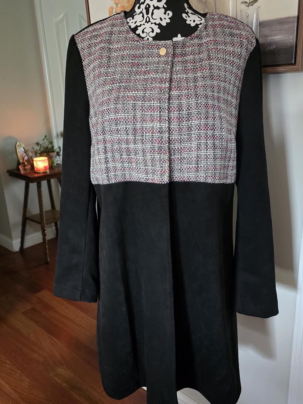 Ivanka Trump Black Faux Suede Dress Jacket - Tweed Bodice